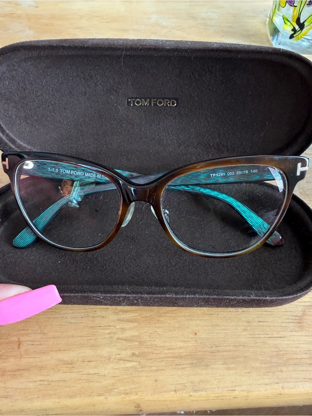 Tom Ford Tortoiseshell Cat-Eye Glasses with Teal Temples